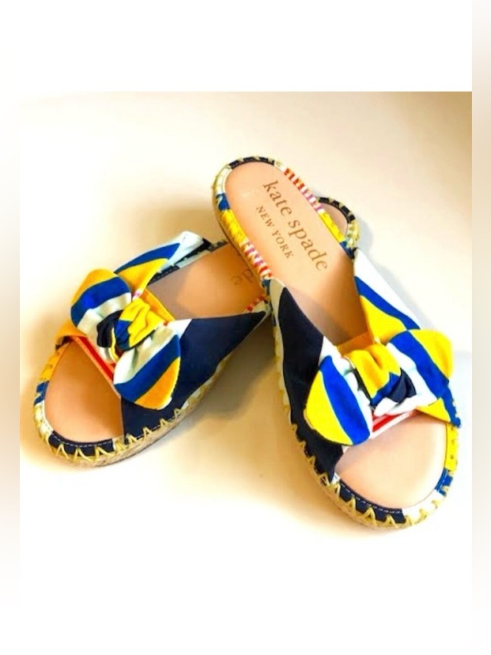 New KATE SPADE NY Saltie Shore Oceanside Multi-Stripe Espadrille Slides 8